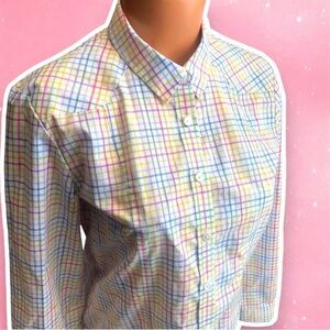 ORVIS Shirt Multicolor Checks WOMEN SIZE 6 Pointed Collar Button Front